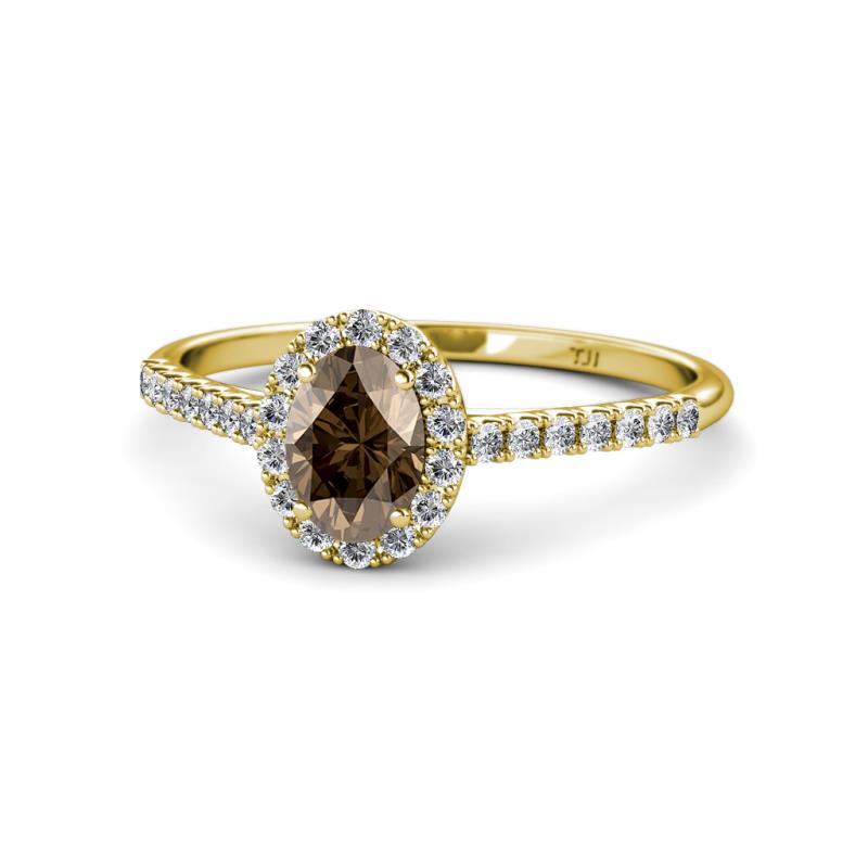 Marnie Desire Oval Cut Smoky Quartz and Diamond Halo Engagement Ring 