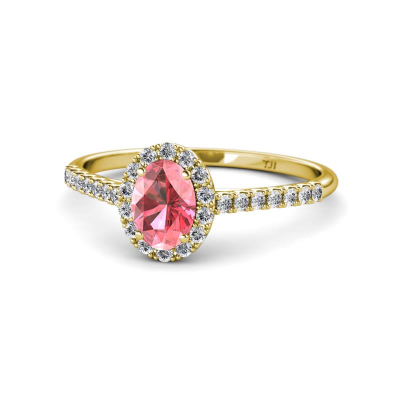 Marnie Desire Oval Cut Pink Tourmaline and Diamond Halo Engagement Ring 