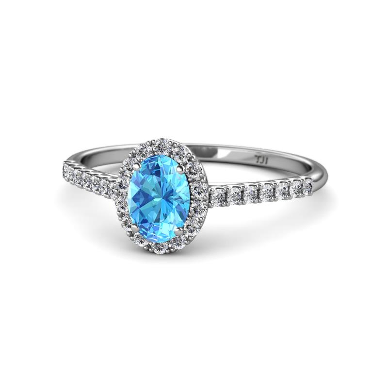 Marnie Desire Oval Cut Blue Topaz and Diamond Halo Engagement Ring 