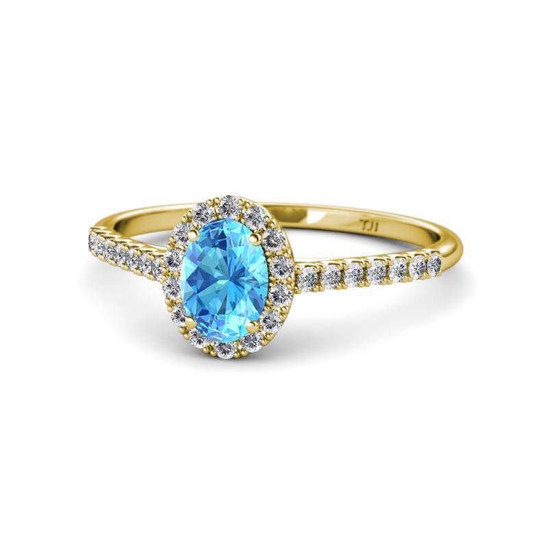 Marnie Desire Oval Cut Blue Topaz and Diamond Halo Engagement Ring 