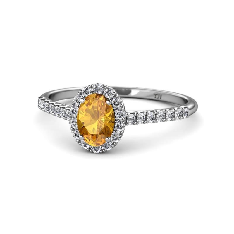 Marnie Desire Oval Cut Citrine and Diamond Halo Engagement Ring 