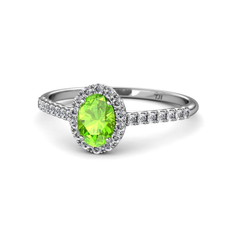 Marnie Desire Oval Cut Peridot and Diamond Halo Engagement Ring 