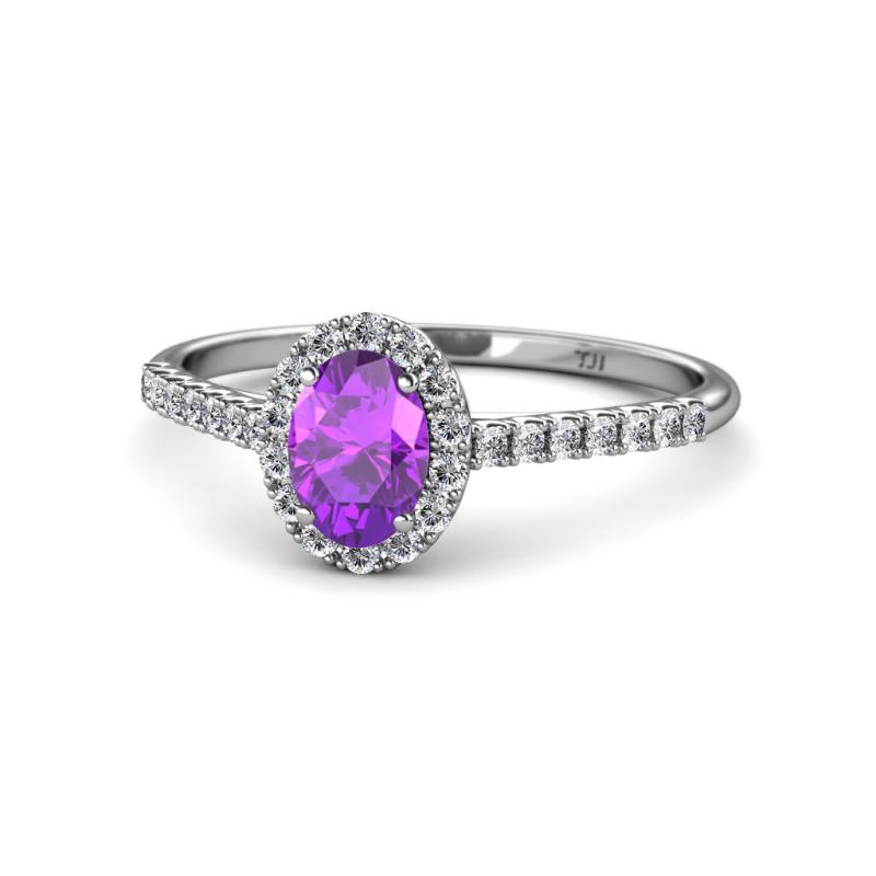 Marnie Desire Oval Cut Amethyst and Diamond Halo Engagement Ring 