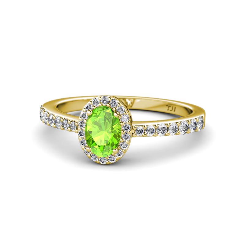 Verna Desire Oval Cut Peridot and Diamond Halo Engagement Ring 