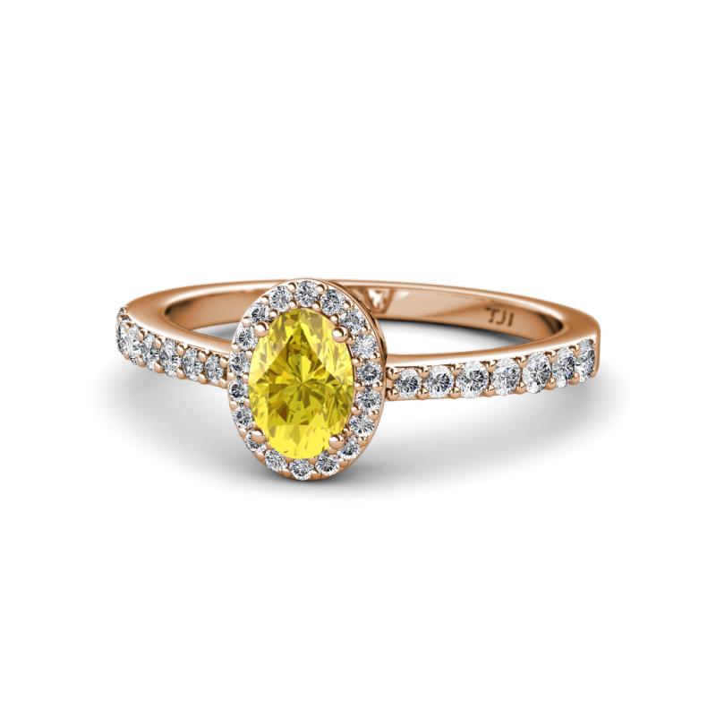 Verna Desire Oval Cut Yellow Sapphire and Diamond Halo Engagement Ring 