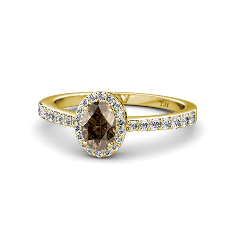 Verna Desire Oval Cut Smoky Quartz and Diamond Halo Engagement Ring 