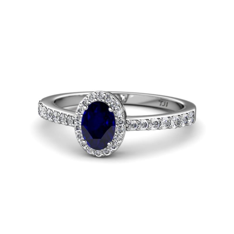 Verna Desire Oval Cut Blue Sapphire and Diamond Halo Engagement Ring 