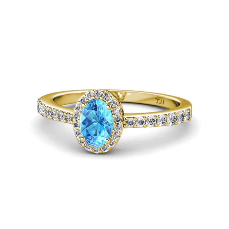 Verna Desire Oval Cut Blue Topaz and Diamond Halo Engagement Ring 
