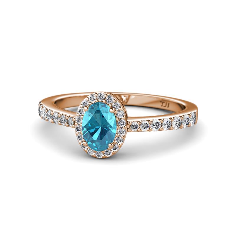Verna Desire Oval Cut London Blue Topaz and Diamond Halo Engagement Ring 