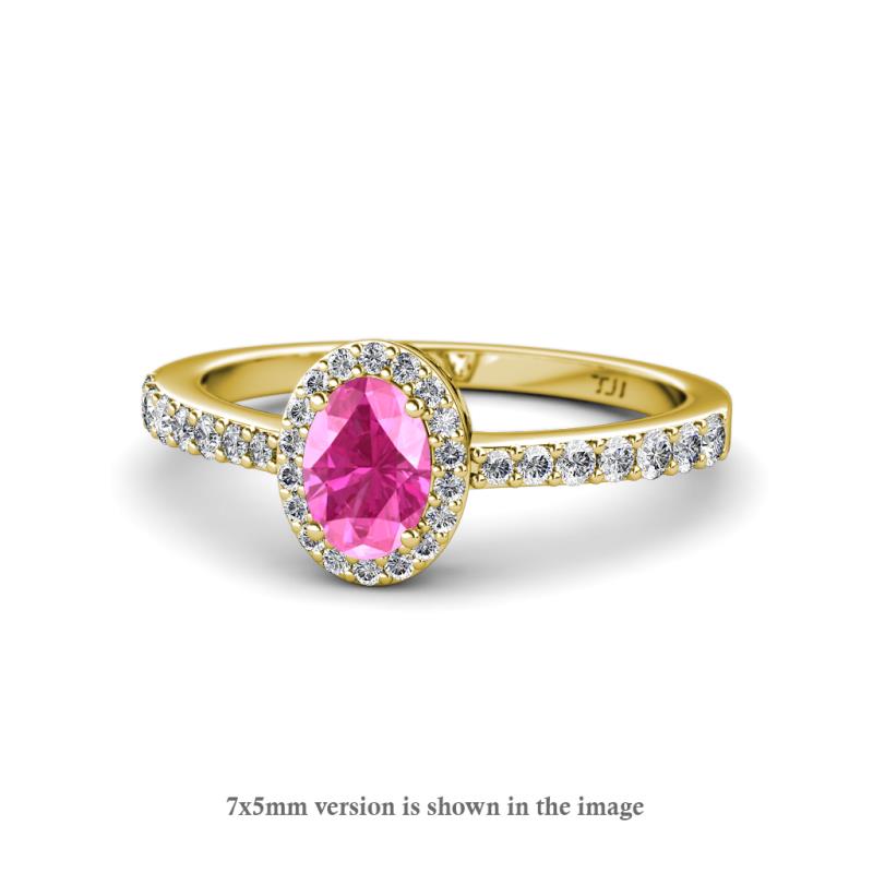Verna Desire Oval Cut Pink Sapphire and Diamond Halo Engagement Ring 
