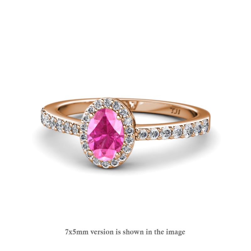Verna Desire Oval Cut Pink Sapphire and Diamond Halo Engagement Ring 