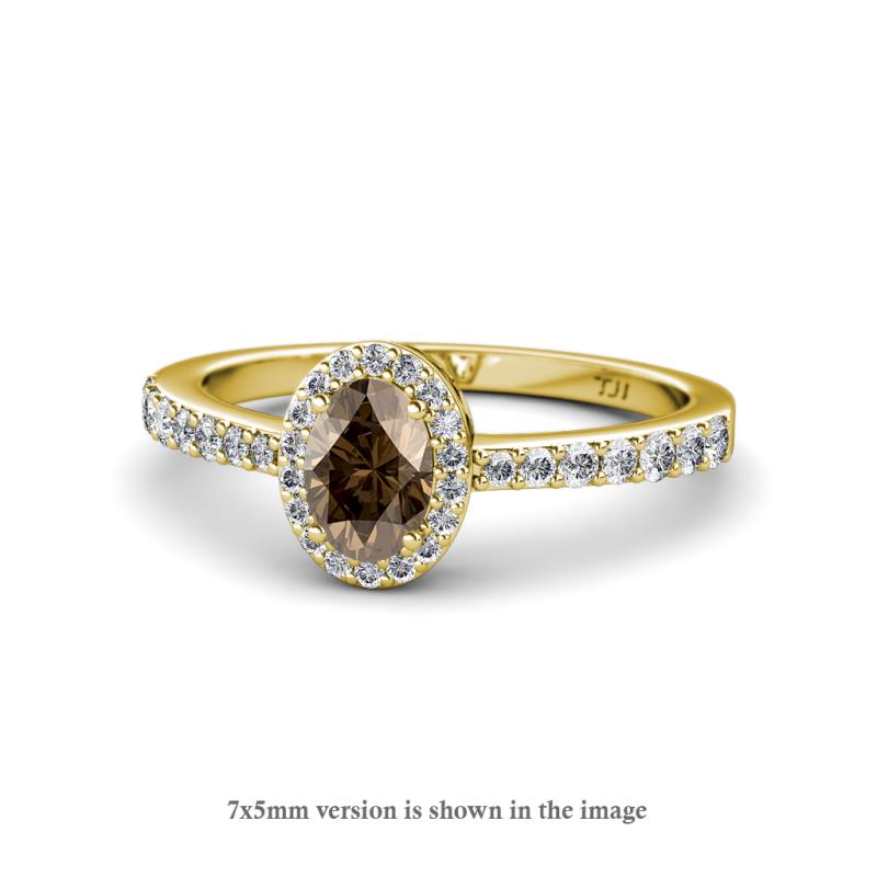 Verna Desire Oval Cut Smoky Quartz and Diamond Halo Engagement Ring 