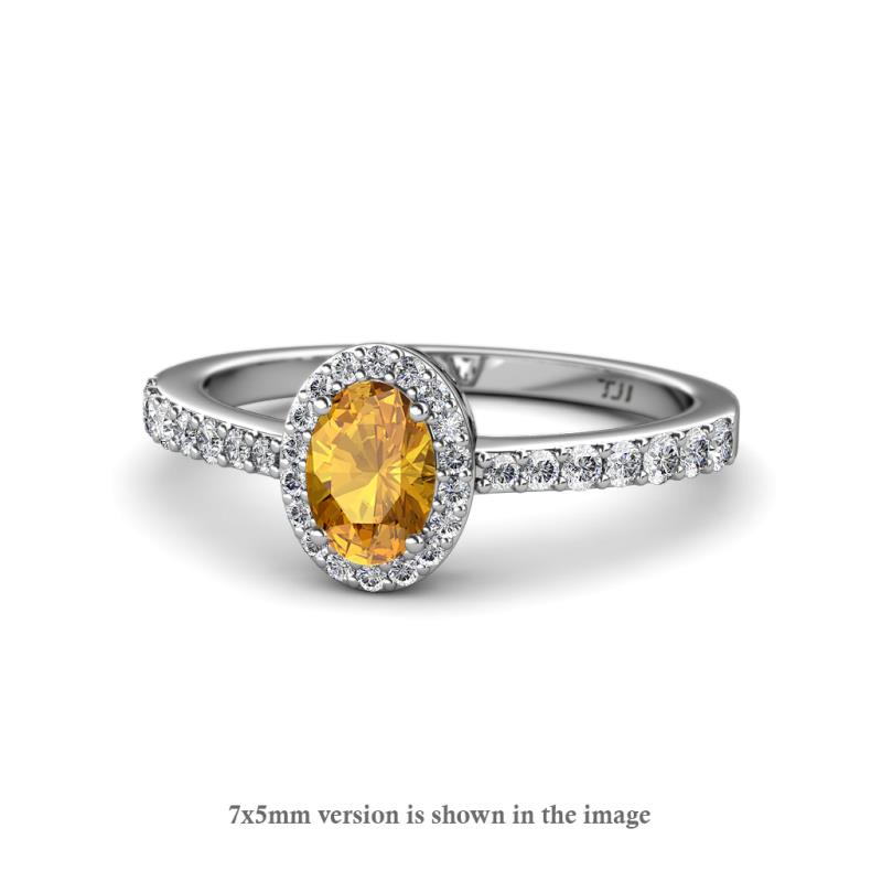 Verna Desire Oval Cut Citrine and Diamond Halo Engagement Ring 