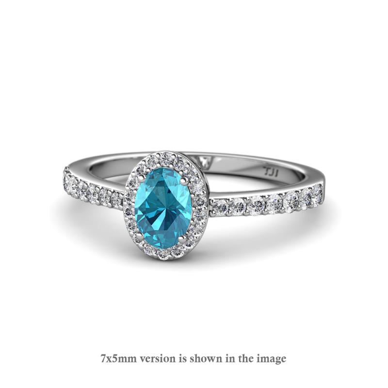 Verna Desire Oval Cut London Blue Topaz and Diamond Halo Engagement Ring 