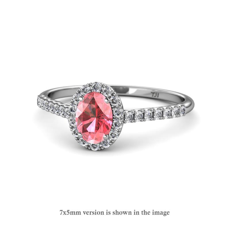 Marnie Desire Oval Cut Pink Tourmaline and Diamond Halo Engagement Ring 