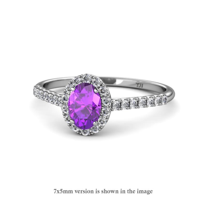 Marnie Desire Oval Cut Amethyst and Diamond Halo Engagement Ring 