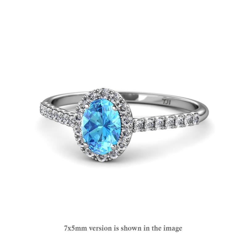 Marnie Desire Oval Cut Blue Topaz and Diamond Halo Engagement Ring 
