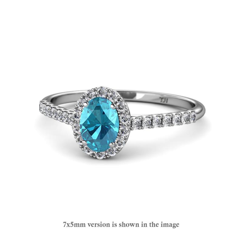 Marnie Desire Oval Cut London Blue Topaz and Diamond Halo Engagement Ring 