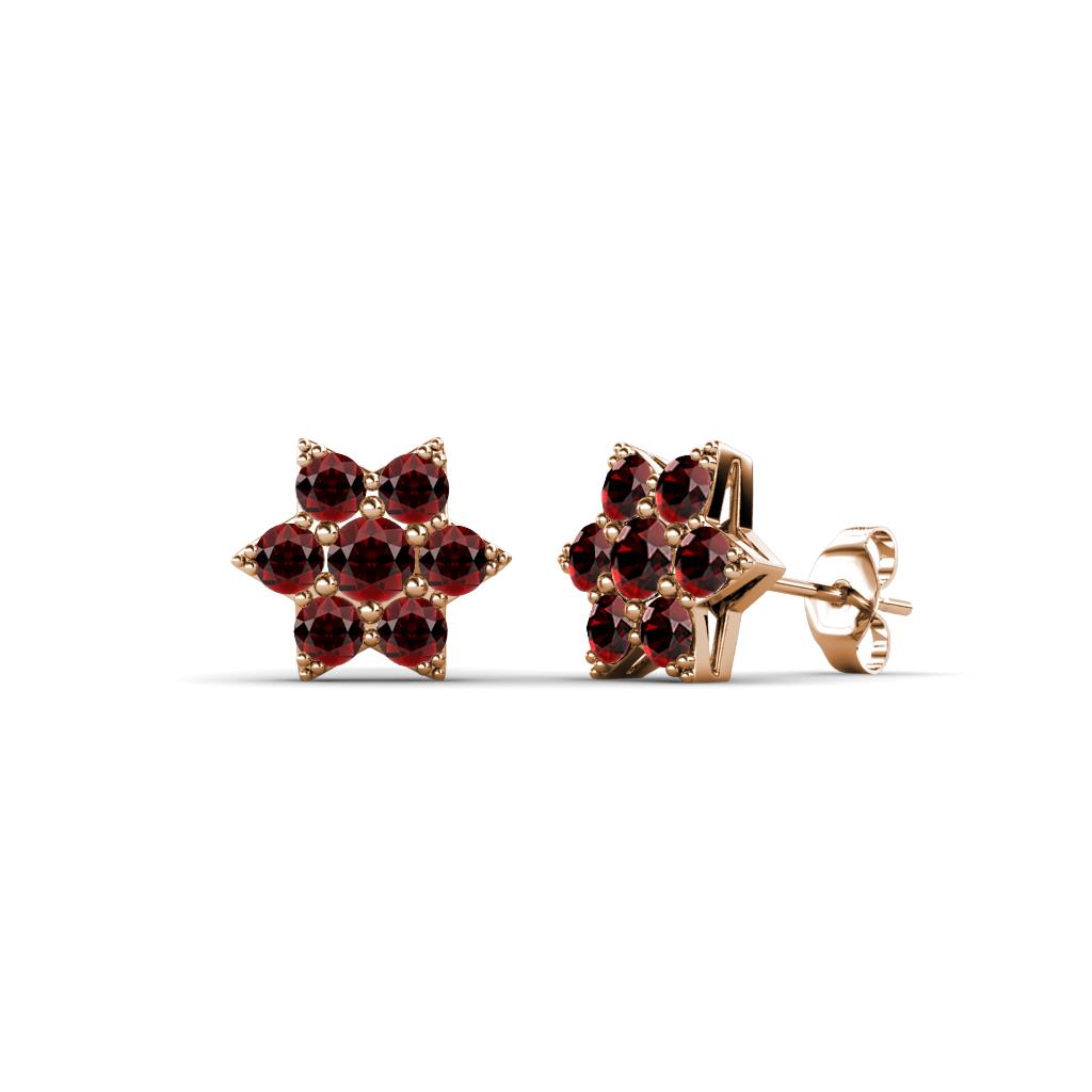 Amora Red Garnet Flower Earrings 