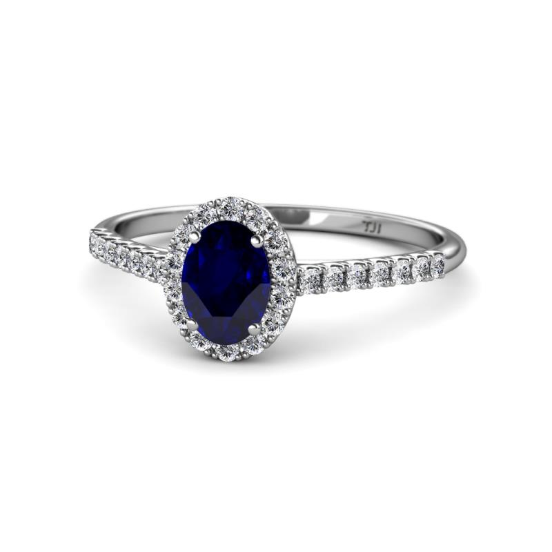Marnie Desire Oval Cut Blue Sapphire and Diamond Halo Engagement Ring 