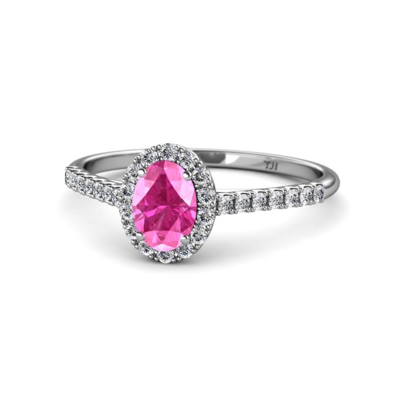 Marnie Desire Oval Cut Pink Sapphire and Diamond Halo Engagement Ring 