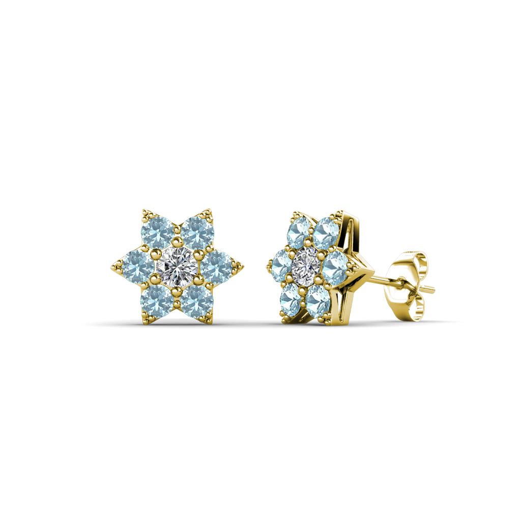 Amora Diamond and Aquamarine Flower Earrings 