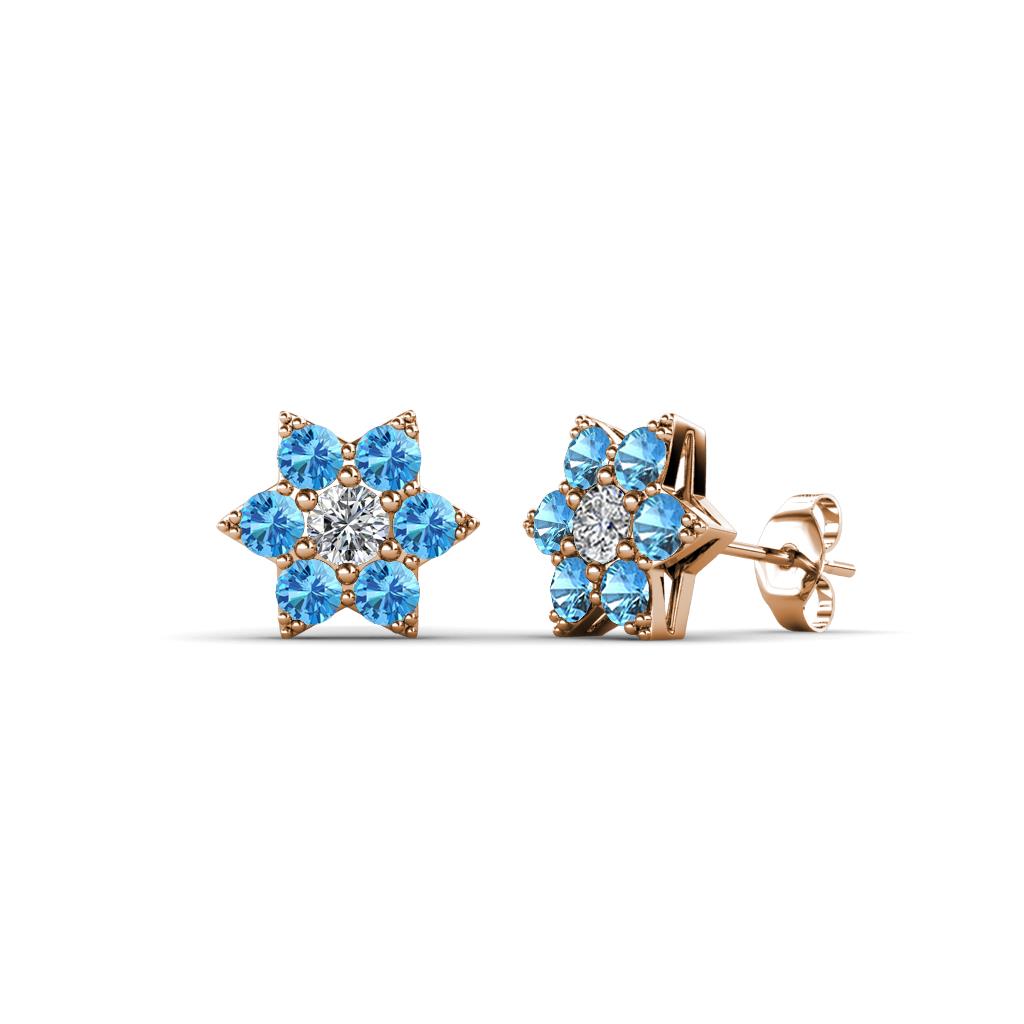 Amora Diamond and Blue Topaz Flower Earrings 