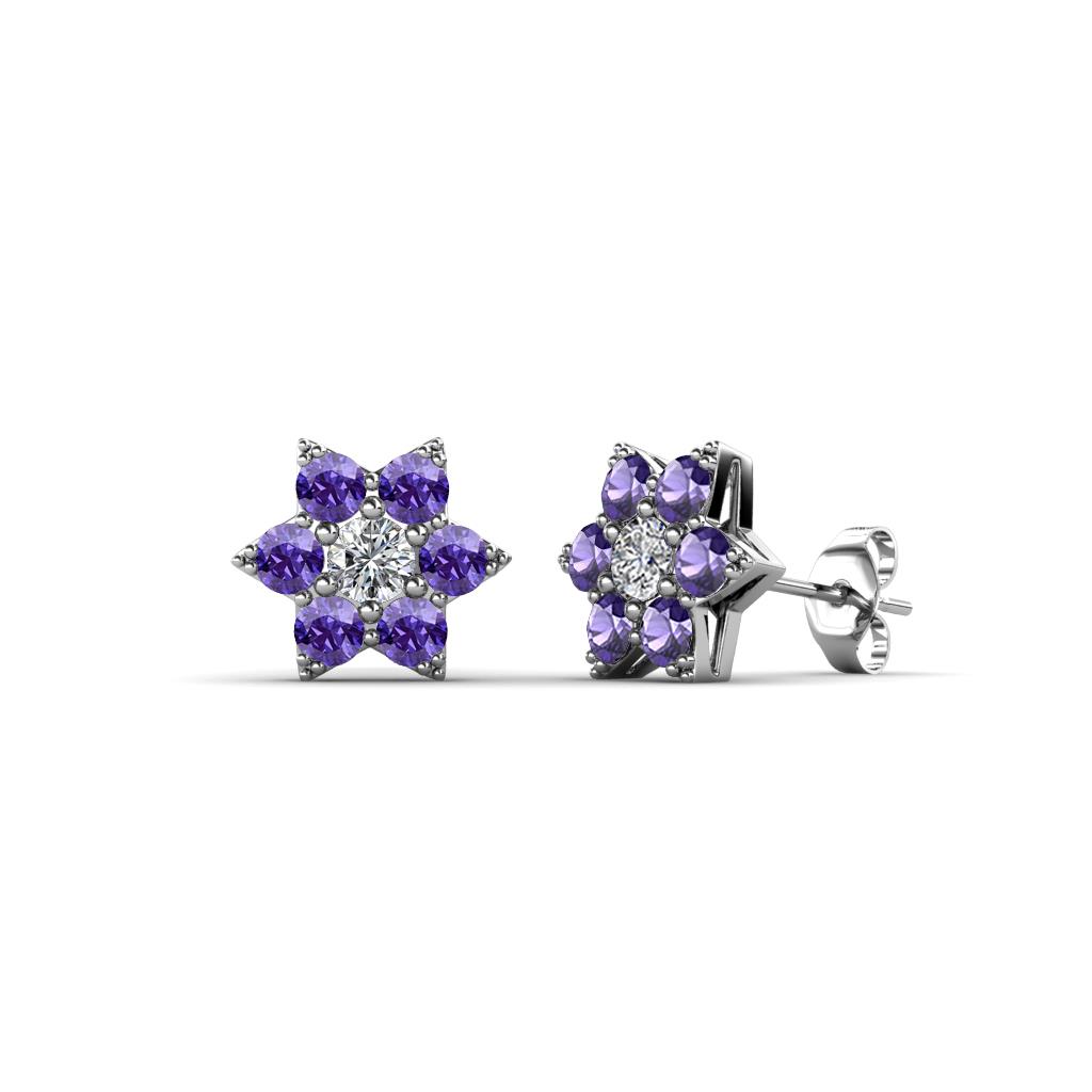 Amora Diamond and Iolite Flower Earrings 