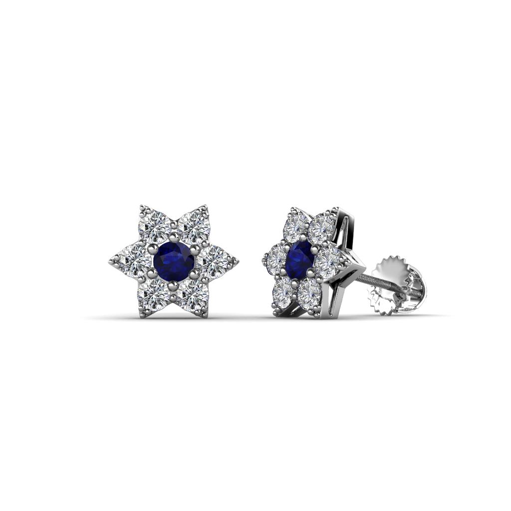Amora Blue Sapphire and Diamond Flower Earrings 