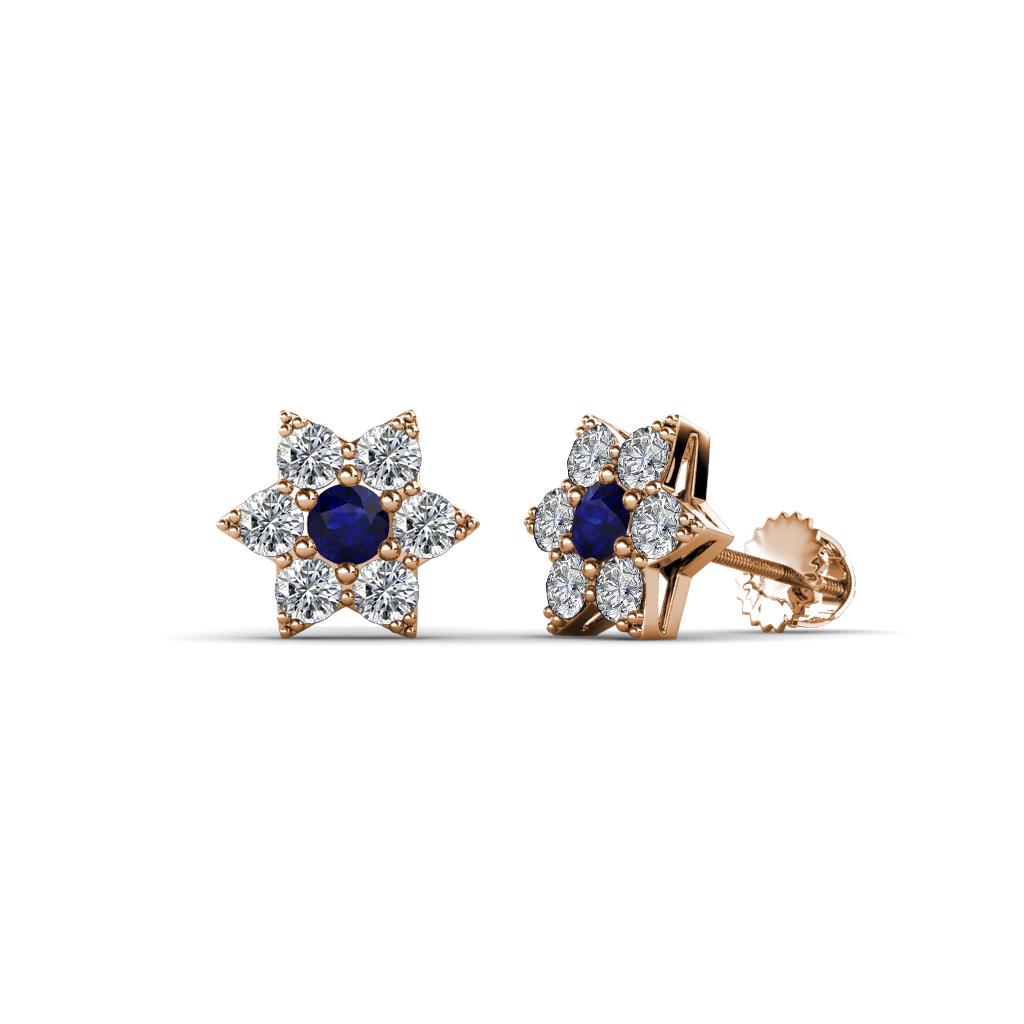 Amora Blue Sapphire and Diamond Flower Earrings 