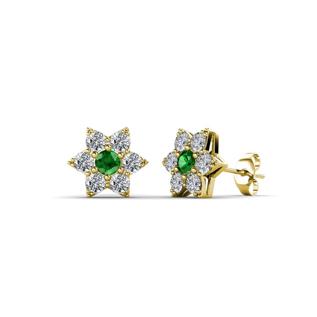 Amora Green Garnet and Diamond Flower Earrings 
