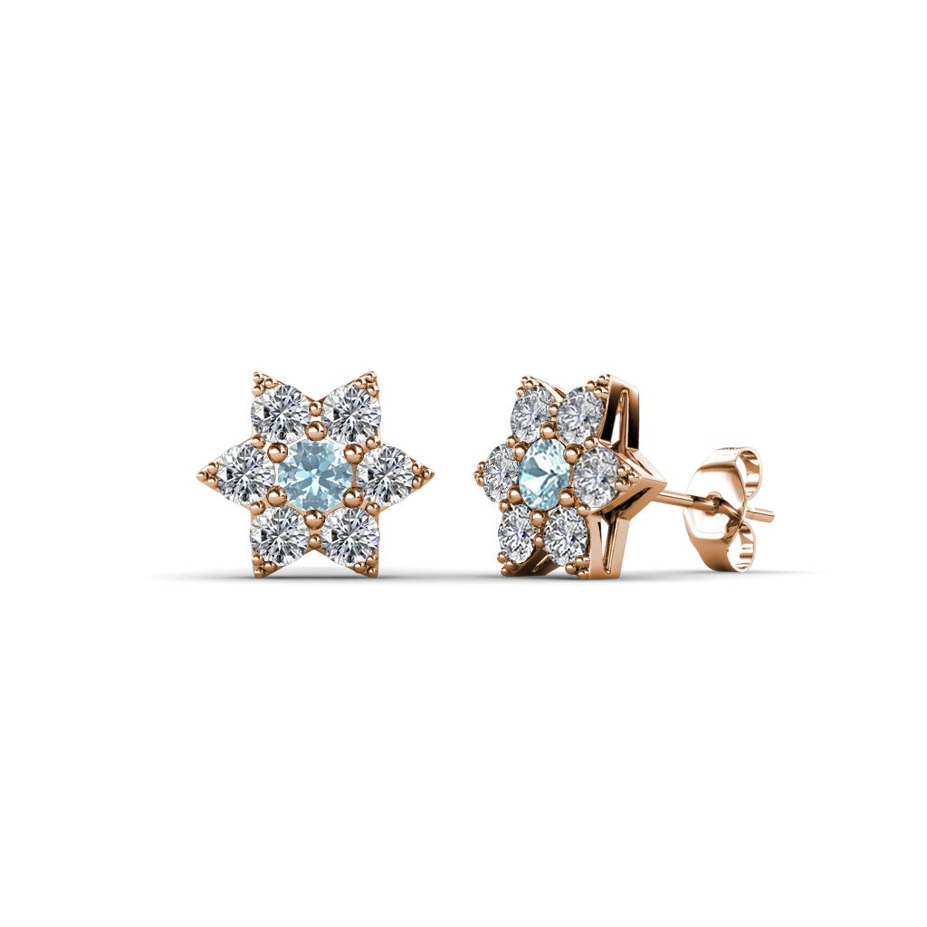 Amora Aquamarine and Diamond Flower Earrings 