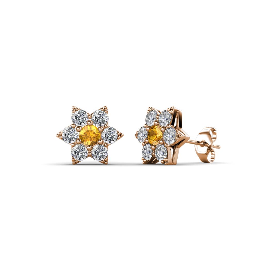 Amora Citrine and Diamond Flower Earrings 