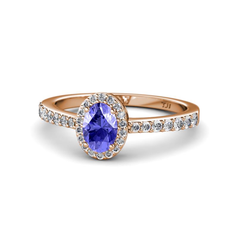 Verna Desire Oval Cut Tanzanite and Diamond Halo Engagement Ring 