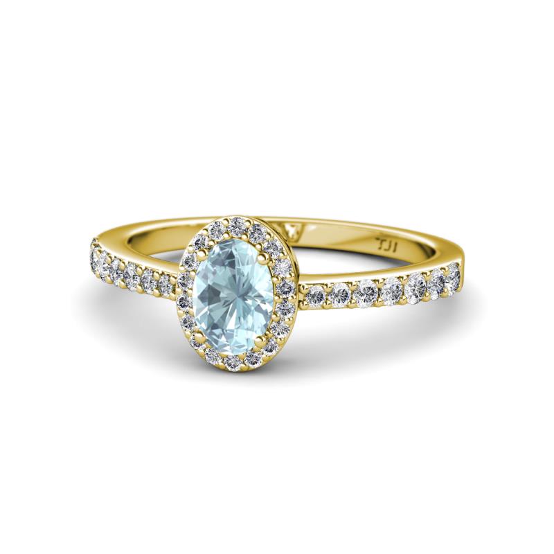 Verna Desire Oval Cut Aquamarine and Diamond Halo Engagement Ring 