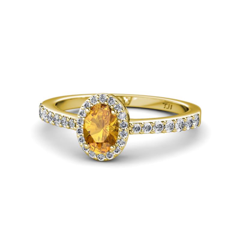 Verna Desire Oval Cut Citrine and Diamond Halo Engagement Ring 