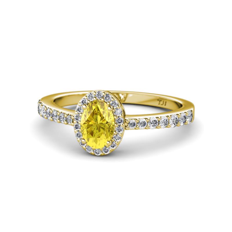Verna Desire Oval Cut Yellow Sapphire and Diamond Halo Engagement Ring 