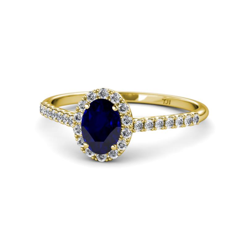 Marnie Desire Oval Cut Blue Sapphire and Diamond Halo Engagement Ring 