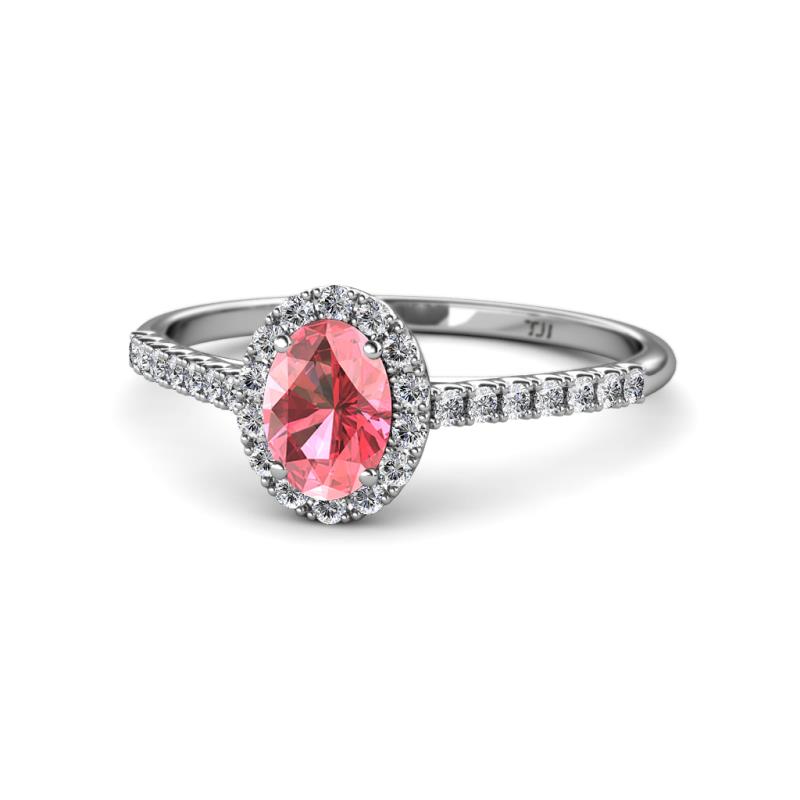 Marnie Desire Oval Cut Pink Tourmaline and Diamond Halo Engagement Ring 