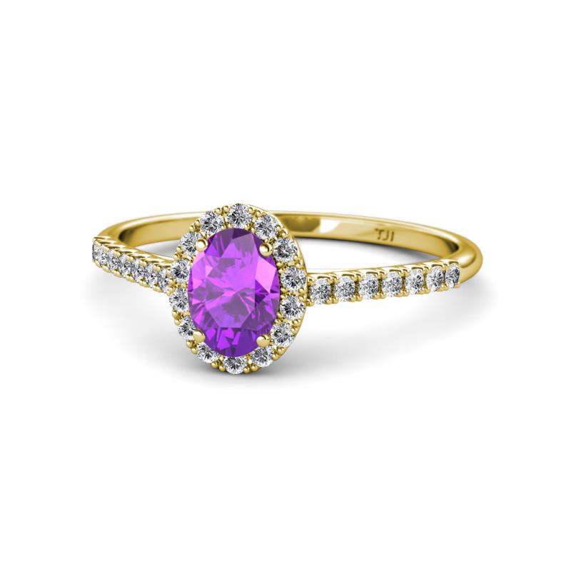 Marnie Desire Oval Cut Amethyst and Diamond Halo Engagement Ring 