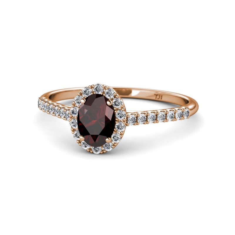 Marnie Desire Oval Cut Red Garnet and Diamond Halo Engagement Ring 