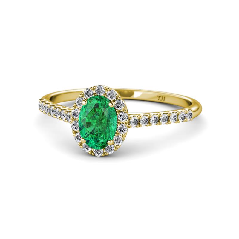 Marnie Desire Oval Cut Emerald and Diamond Halo Engagement Ring 