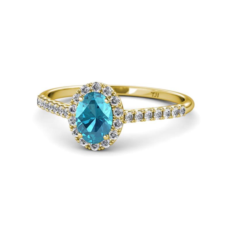 Marnie Desire Oval Cut London Blue Topaz and Diamond Halo Engagement Ring 