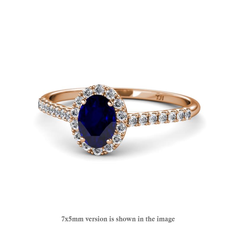 Marnie Desire Oval Cut Blue Sapphire and Diamond Halo Engagement Ring 