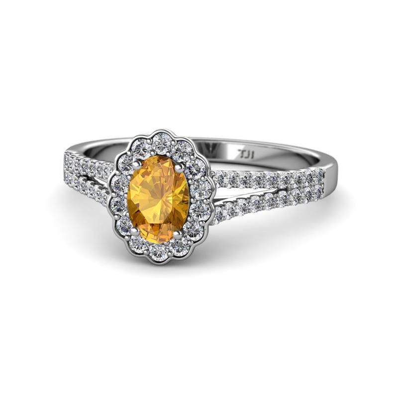 Raisa Desire Oval Cut Citrine and Diamond Halo Engagement Ring 