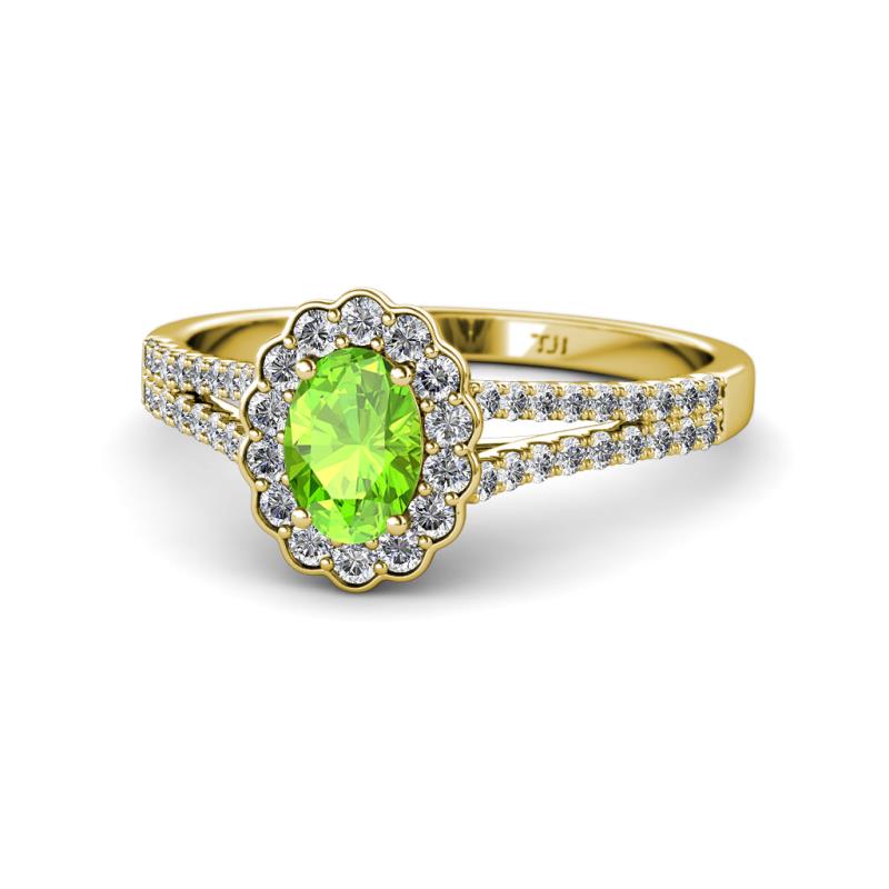 Raisa Desire Oval Cut Peridot and Diamond Halo Engagement Ring 