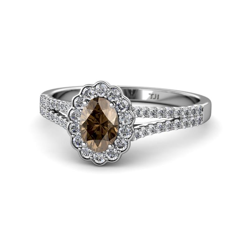 Raisa Desire Oval Cut Smoky Quartz and Diamond Halo Engagement Ring 