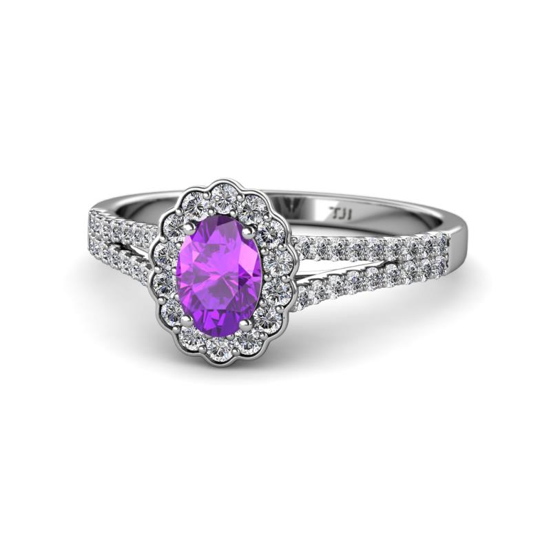 Raisa Desire Oval Cut Amethyst and Diamond Halo Engagement Ring 