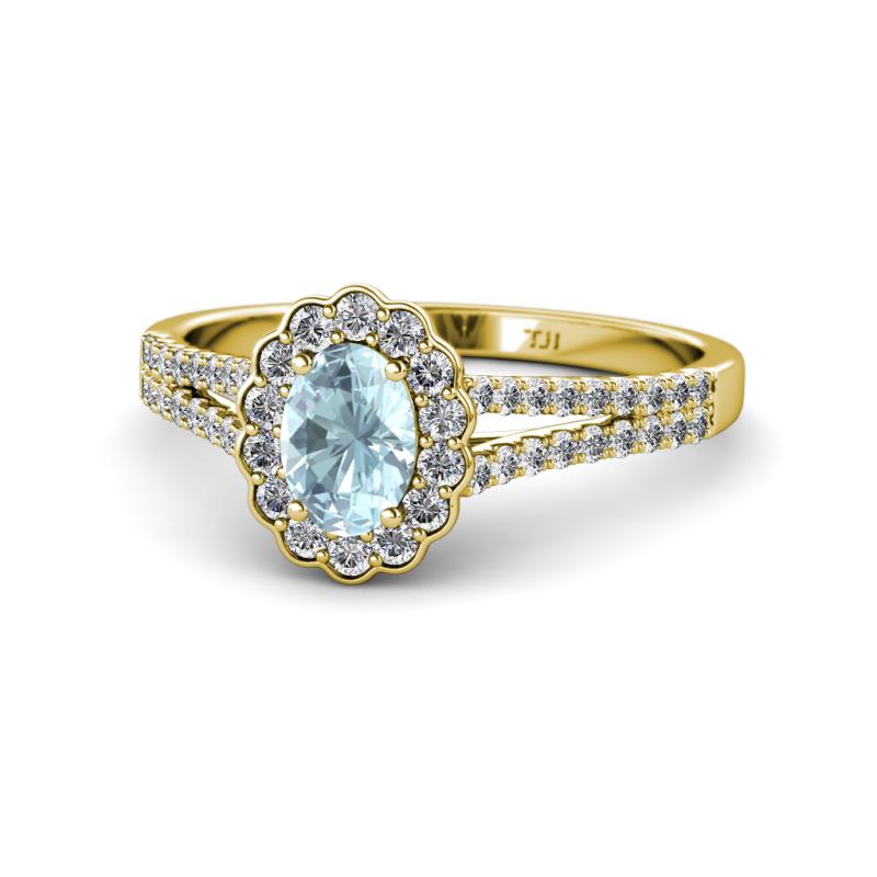 Raisa Desire Oval Cut Aquamarine and Diamond Halo Engagement Ring 