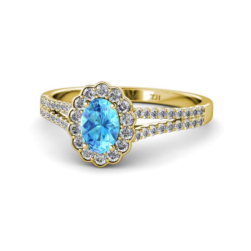 Raisa Desire Oval Cut Blue Topaz and Diamond Halo Engagement Ring 
